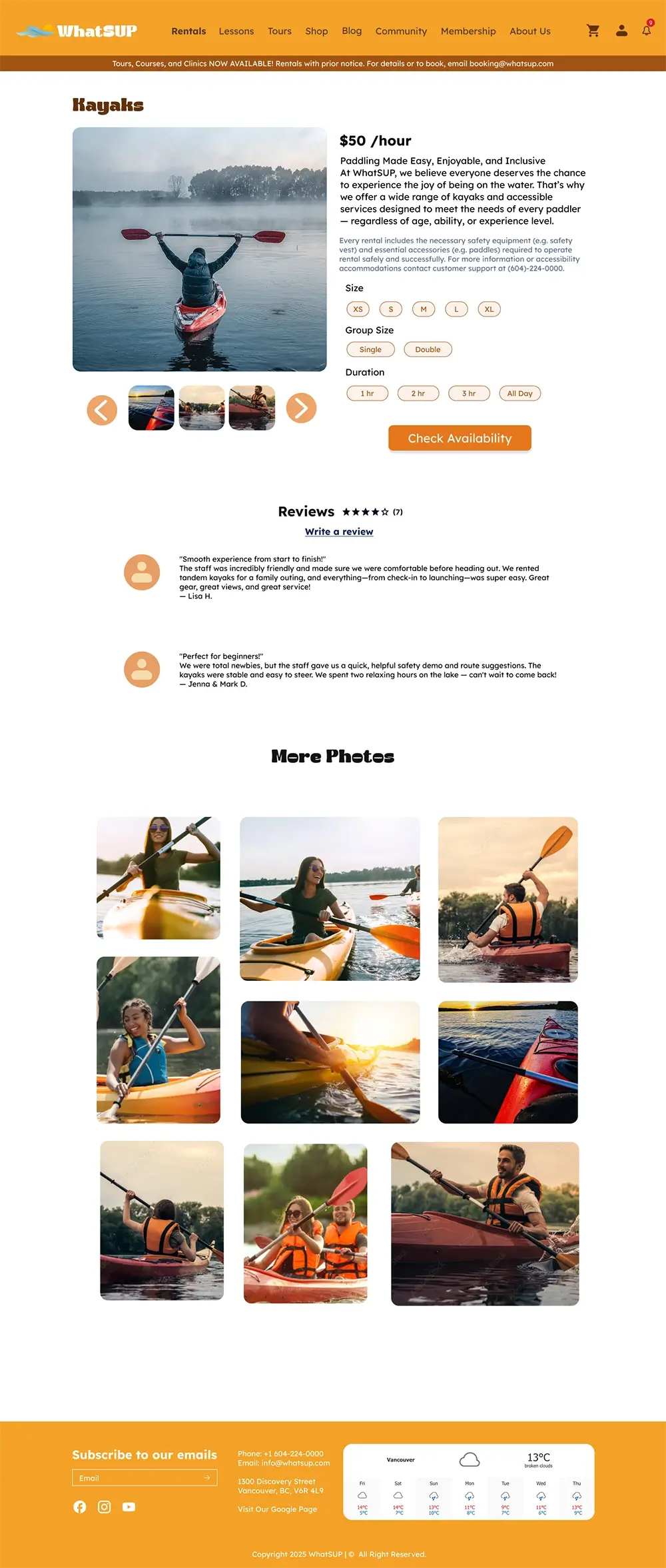 WhatSUP tour page layout